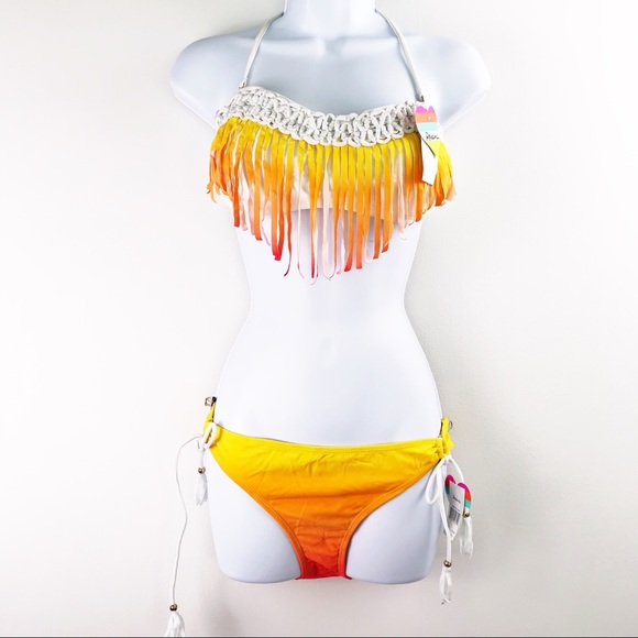 Raisins Ombre Fringe Tankini Top Womens Swimsuit Small